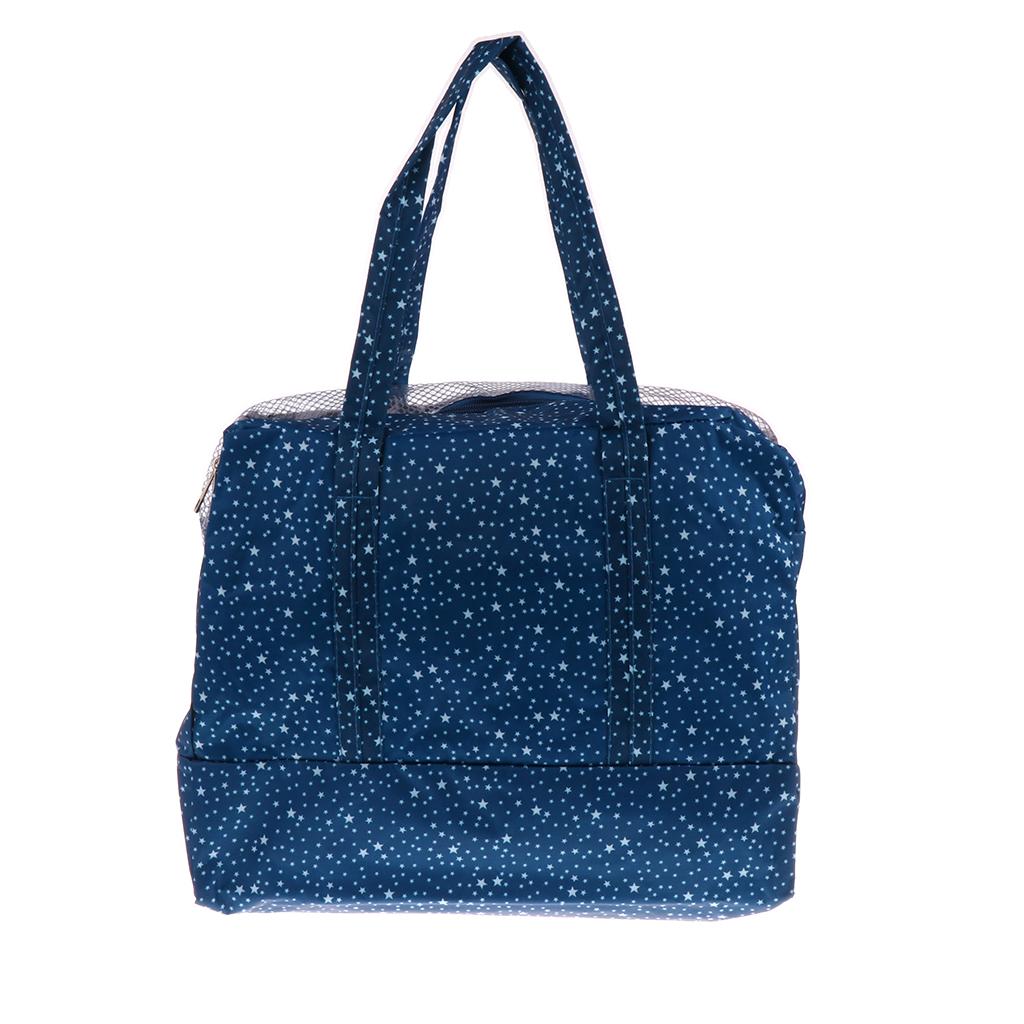 Swimming Mesh Beach Bag Tote with Waterproof Compartment Navy and Star