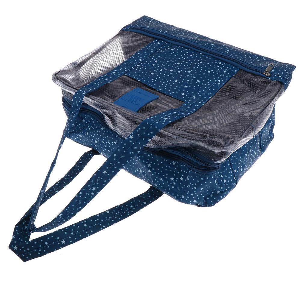 Swimming Mesh Beach Bag Tote with Waterproof Compartment Navy and Star