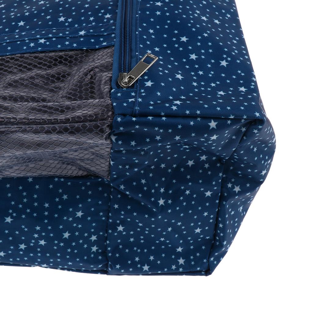 Swimming Mesh Beach Bag Tote with Waterproof Compartment Navy and Star