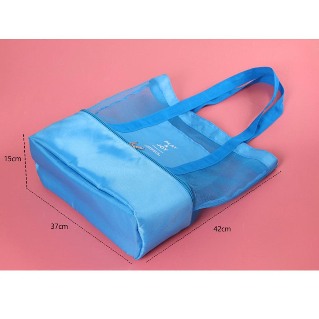 Portable Double Layer Insulated Bag Cooler Mesh Tote Picnic Beach Blue