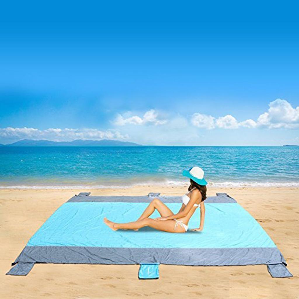 Outdoor Garden Camping Beach Picnic Pocket Blanket Mat Nylon Portable Blue
