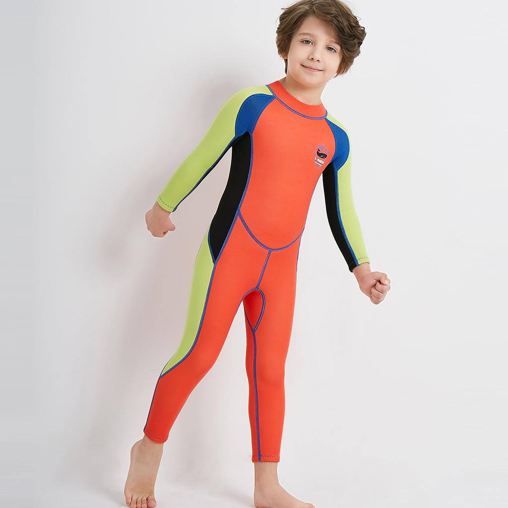 2.5mm Neoprene Kids Full Body Long Sleeve Diving Swimming Suit S Orange