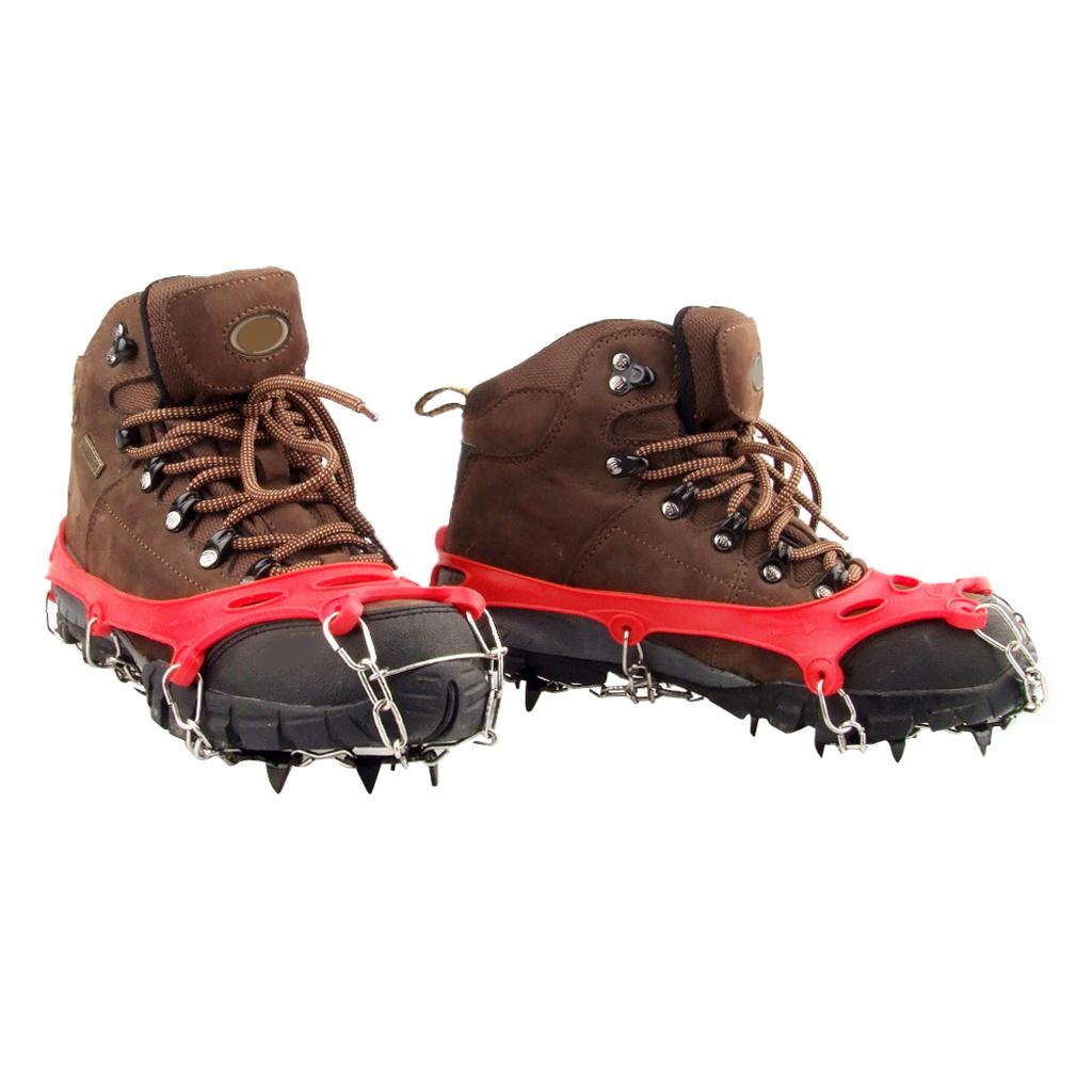 11 Teeth Anti Slip Ice Snow Shoe Spikes Grips Crampon Cleats Red EU 28-39