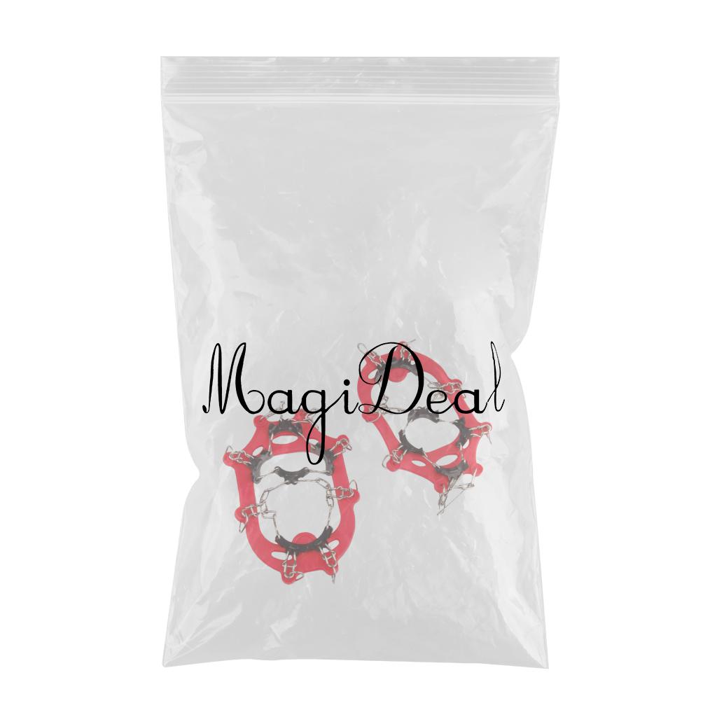 11 Teeth Anti Slip Ice Snow Shoe Spikes Grips Crampon Cleats Red EU 28-39