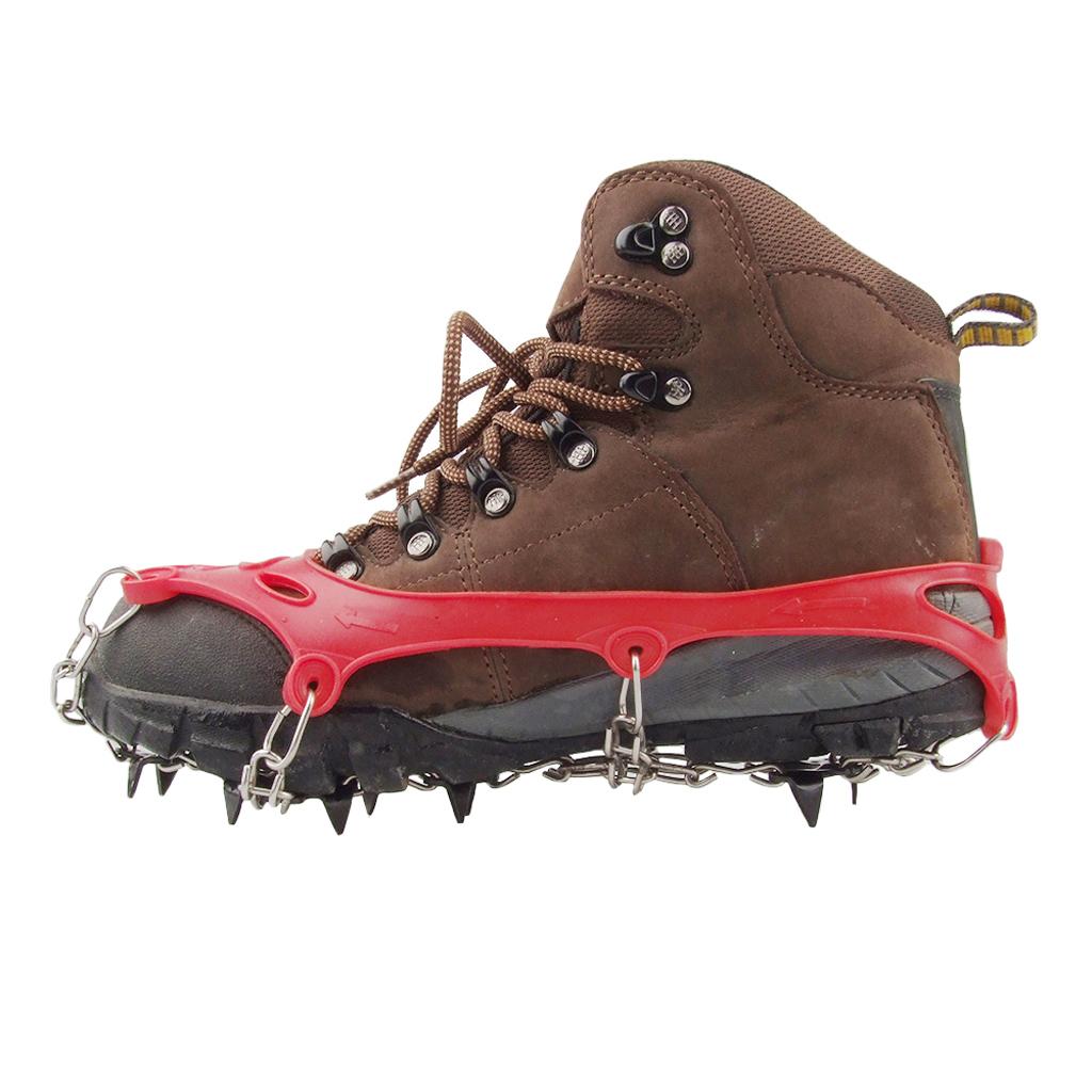 11 Teeth Anti Slip Ice Snow Shoe Spikes Grips Crampon Cleats Red EU 28-39