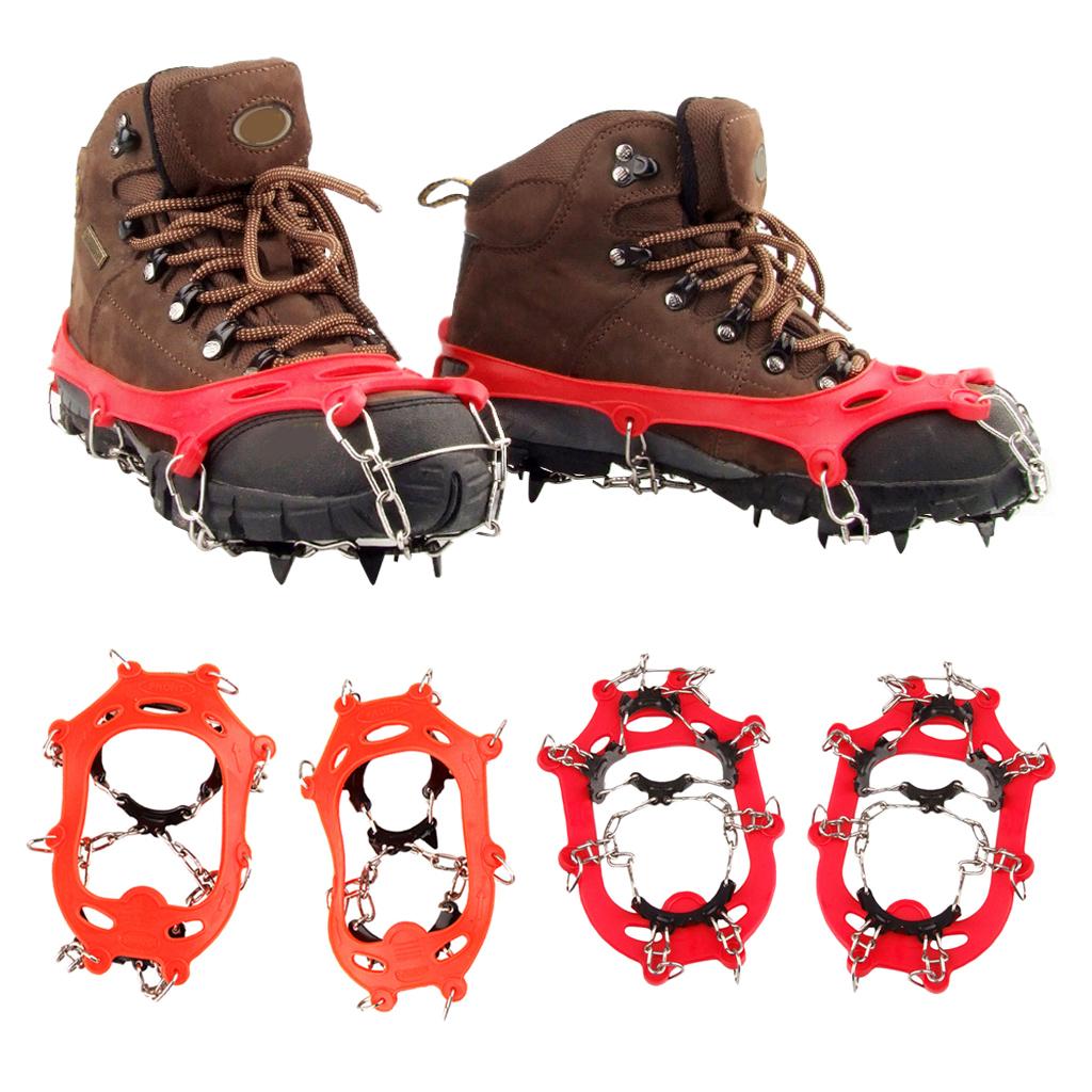 11 Teeth Anti Slip Ice Snow Shoe Spikes Grips Crampon Cleats Red EU 28-39