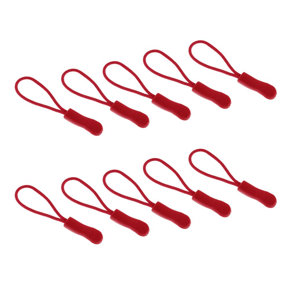 10Pcs Plastic Zipper Pull Cord Zip Puller Slider for Clothes Bags Dark Red
