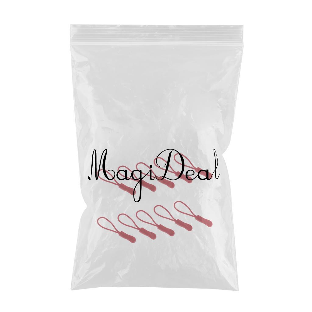 10Pcs Plastic Zipper Pull Cord Zip Puller Slider for Clothes Bags Dark Red