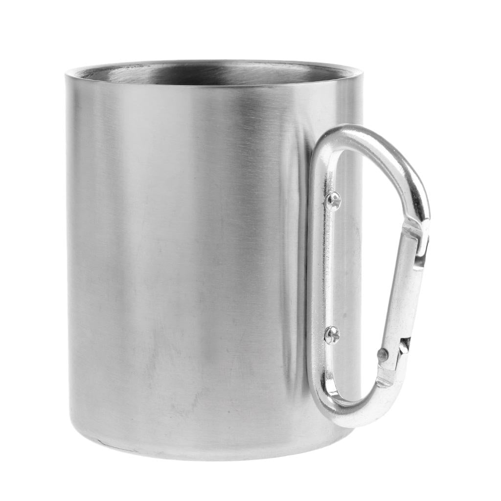300ML Stainless Steel Outdoor Camping Cup Coffee Mug with Carabiner Hook