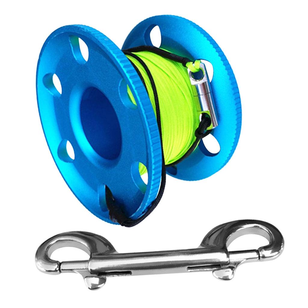 Scuba Diving Diver Aluminum Alloy Finger Spool Reel with 20m Line Bolt Snap