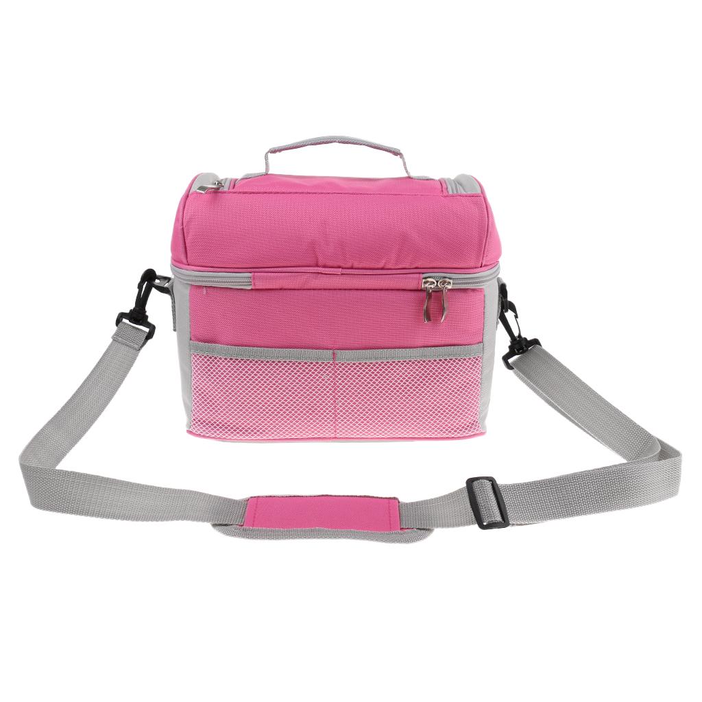 Large Insulated Lunch Bag Cooler Tote Lunch Box with Shoulder Strap pink