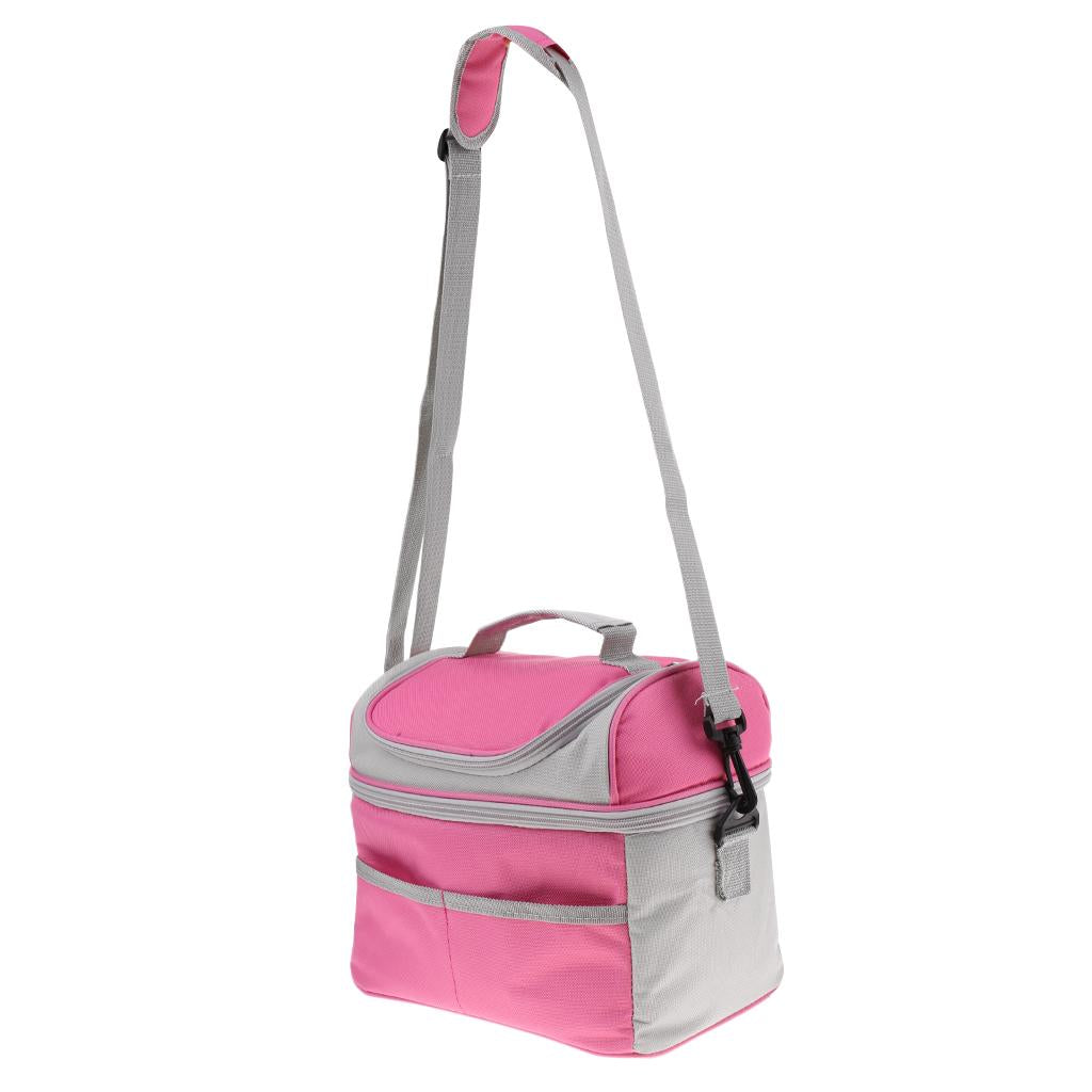 Large Insulated Lunch Bag Cooler Tote Lunch Box with Shoulder Strap pink