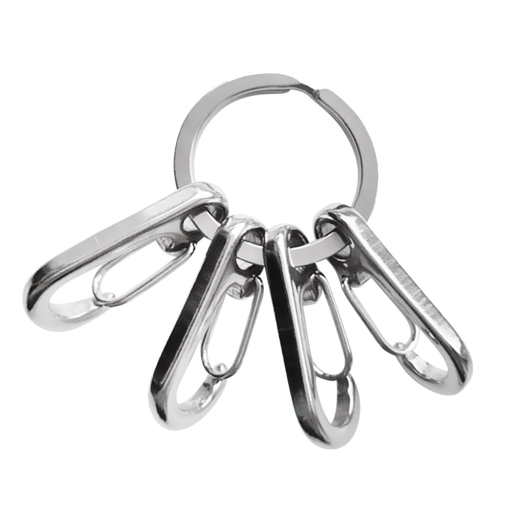 Stainless Steel 316 Key Ring Keychain Split Ring with 4 Hang Buckles Clips