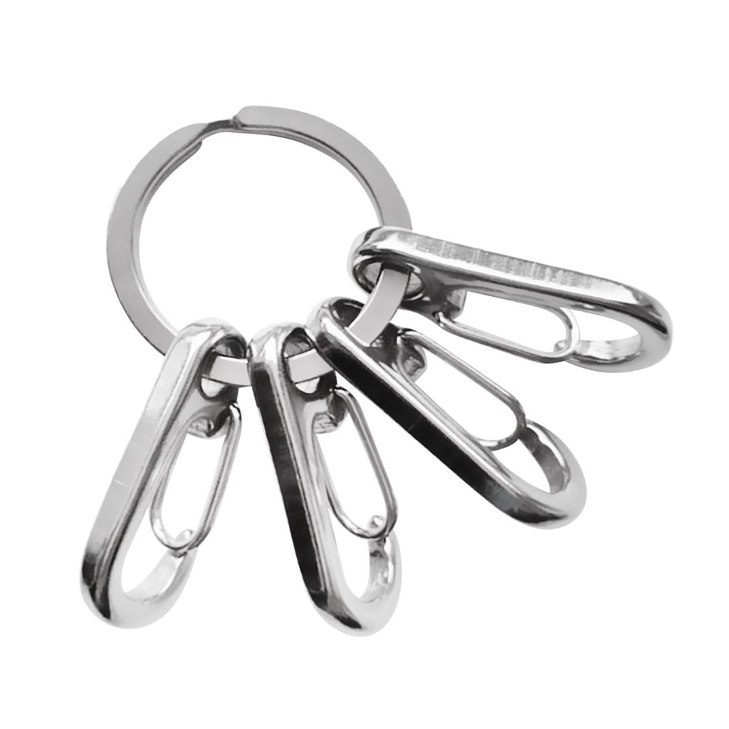 Stainless Steel 316 Key Ring Keychain Split Ring with 4 Hang Buckles Clips