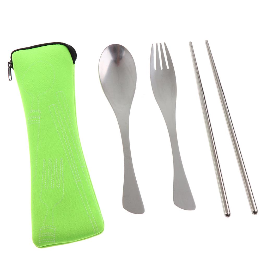 Camping Cutlery Set Portable Tableware Picnic Travel BBQ Fluorescent Green