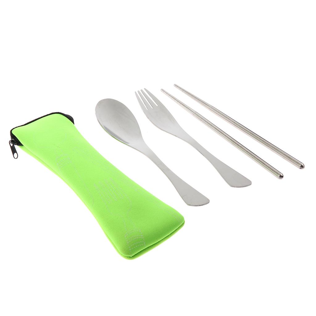 Camping Cutlery Set Portable Tableware Picnic Travel BBQ Fluorescent Green
