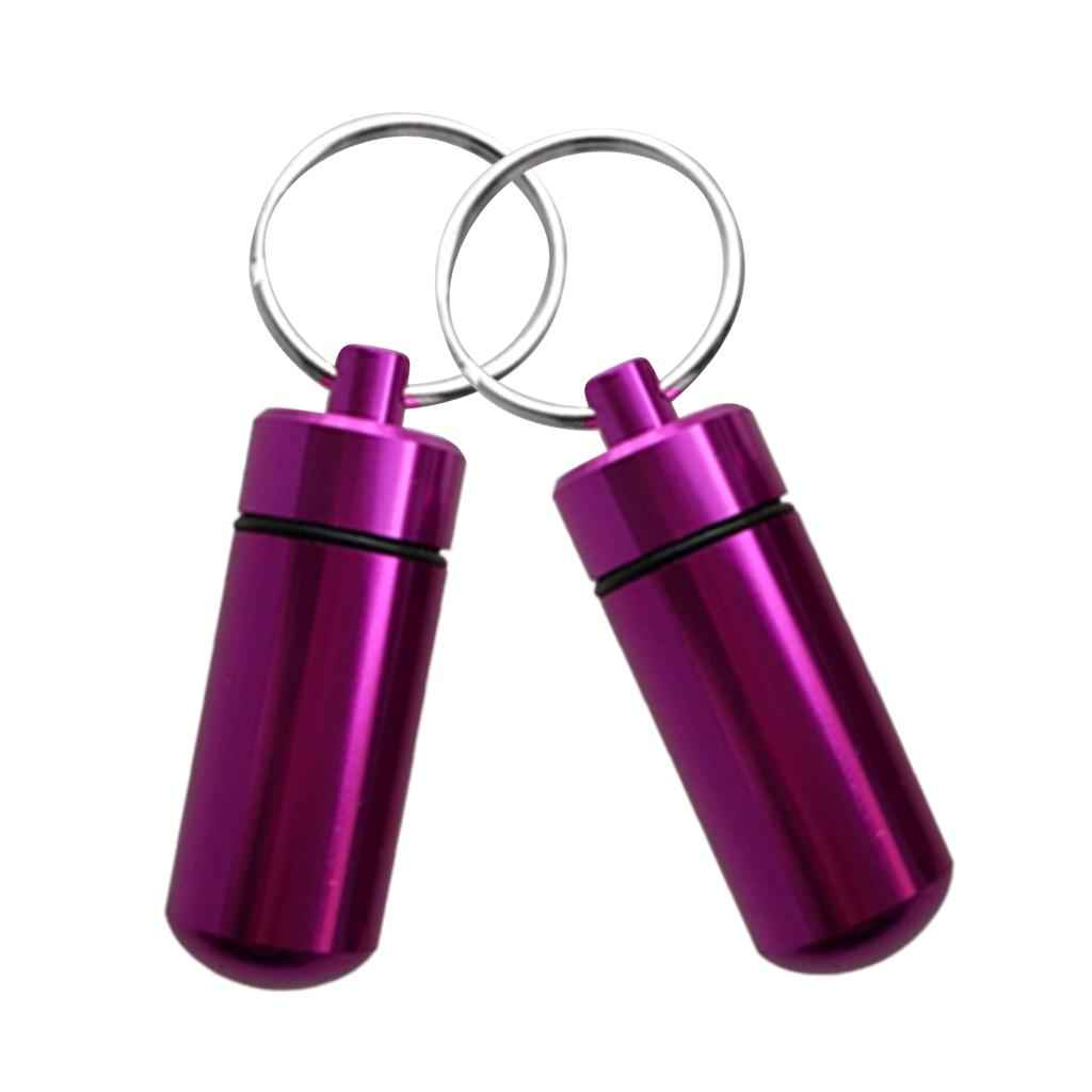 2pcs High Quality Aluminium Waterproof Key Ring Container Pill Storage Box Case Purple
