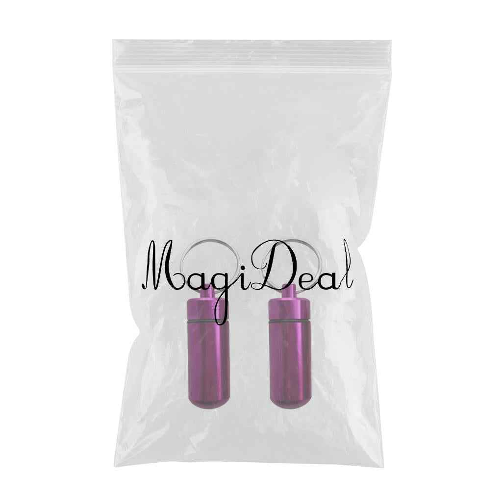 2pcs High Quality Aluminium Waterproof Key Ring Container Pill Storage Box Case Purple