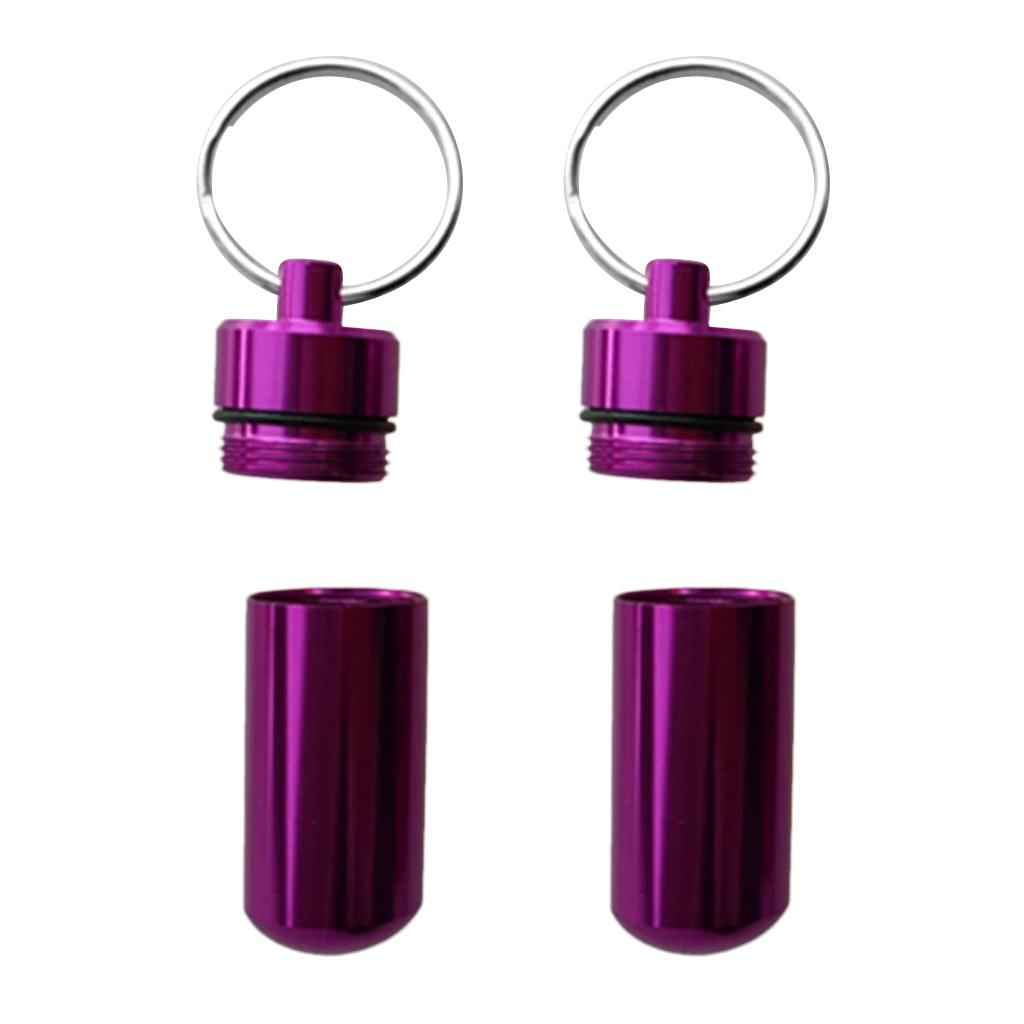 2pcs High Quality Aluminium Waterproof Key Ring Container Pill Storage Box Case Purple