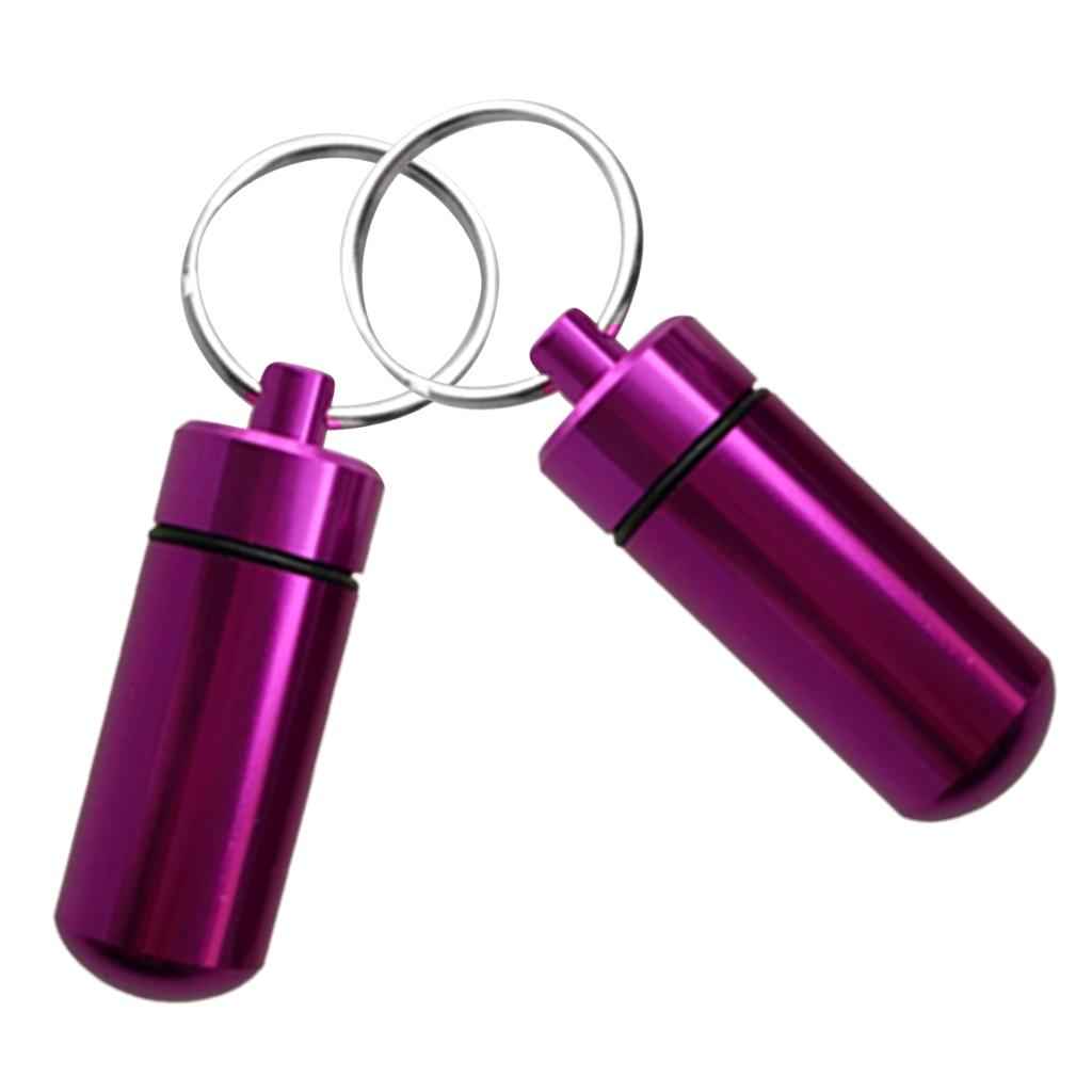 2pcs High Quality Aluminium Waterproof Key Ring Container Pill Storage Box Case Purple