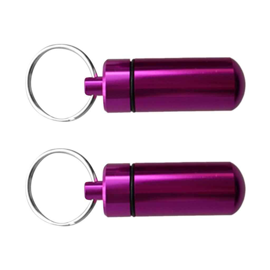 2pcs High Quality Aluminium Waterproof Key Ring Container Pill Storage Box Case Purple