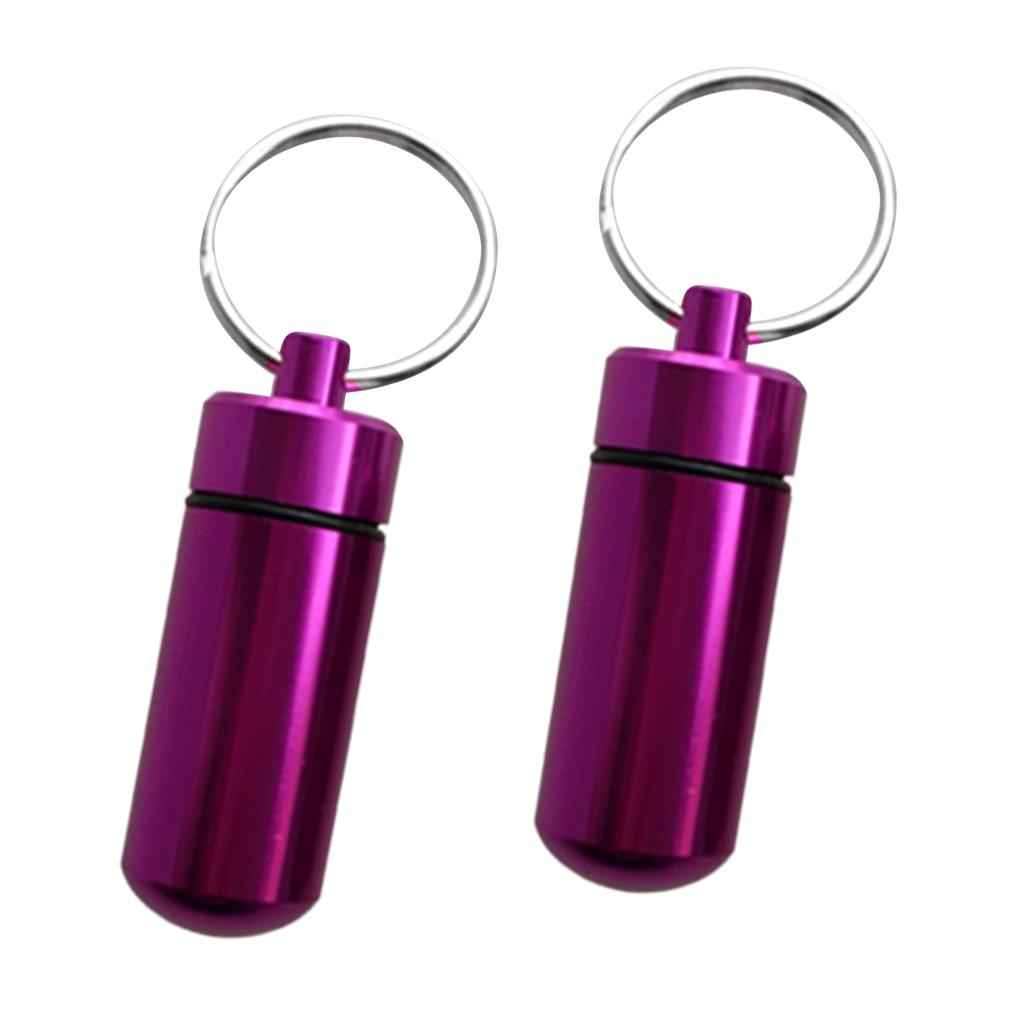 2pcs High Quality Aluminium Waterproof Key Ring Container Pill Storage Box Case Purple