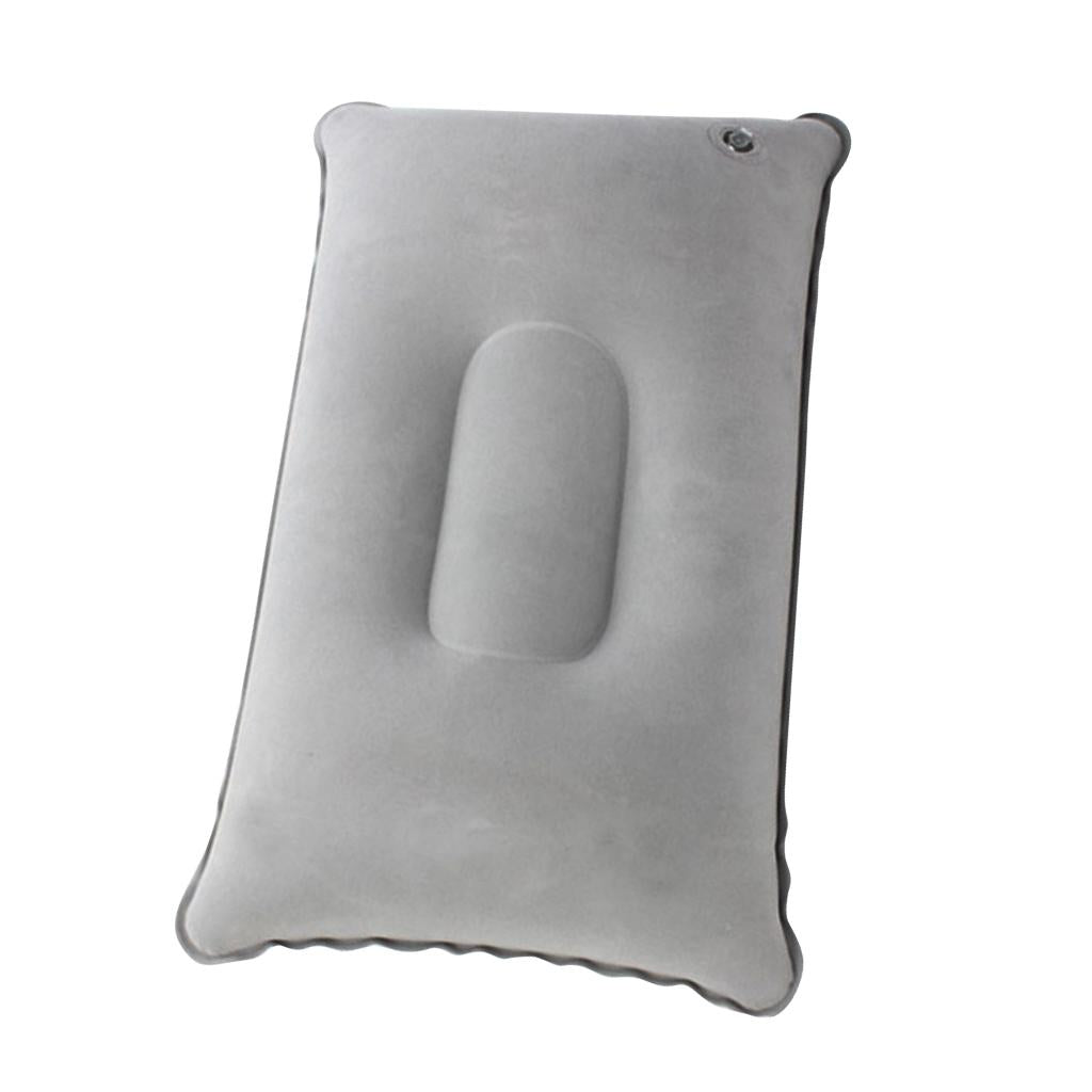 2xInflatable Pillow Travel Air Cushion Camping Car Beach Head Rest Support 43x27cm Light Gray