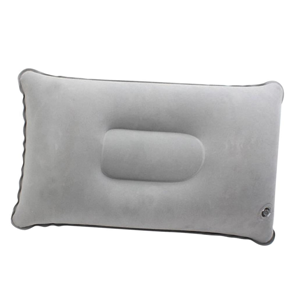2xInflatable Pillow Travel Air Cushion Camping Car Beach Head Rest Support 43x27cm Light Gray