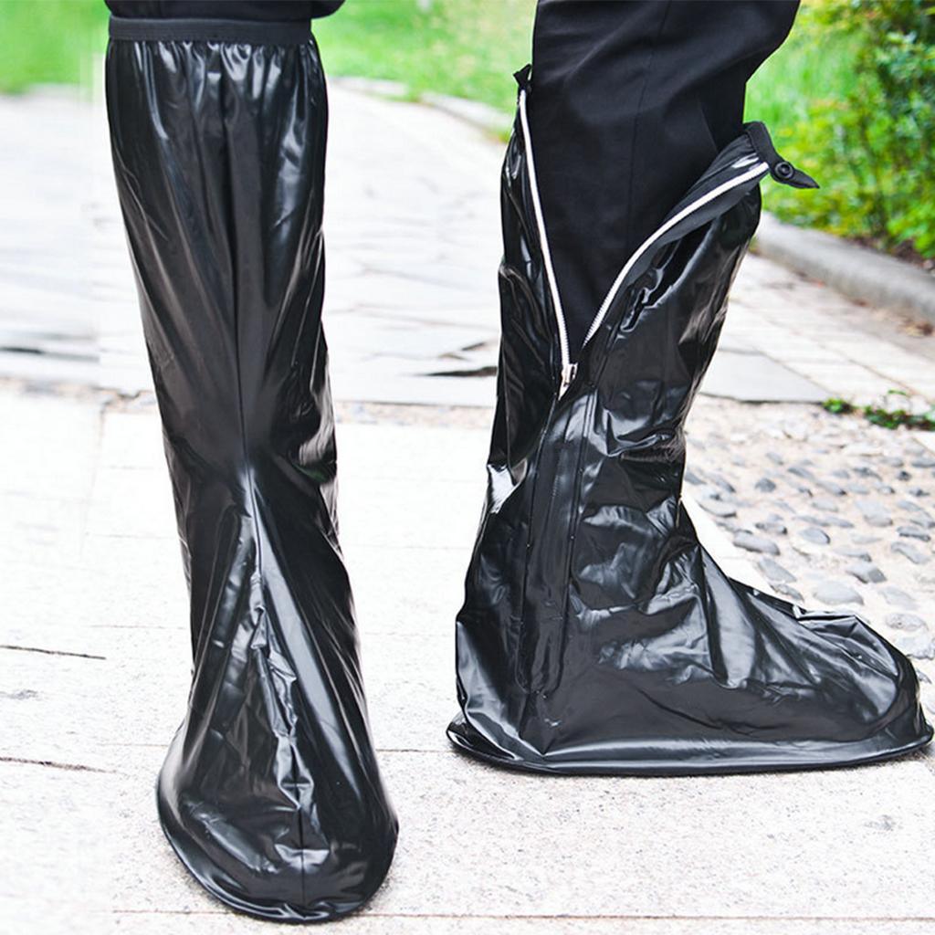 Black Waterproof PVC Rain Boots Shoes Cover with Reflective Strip M 38-39