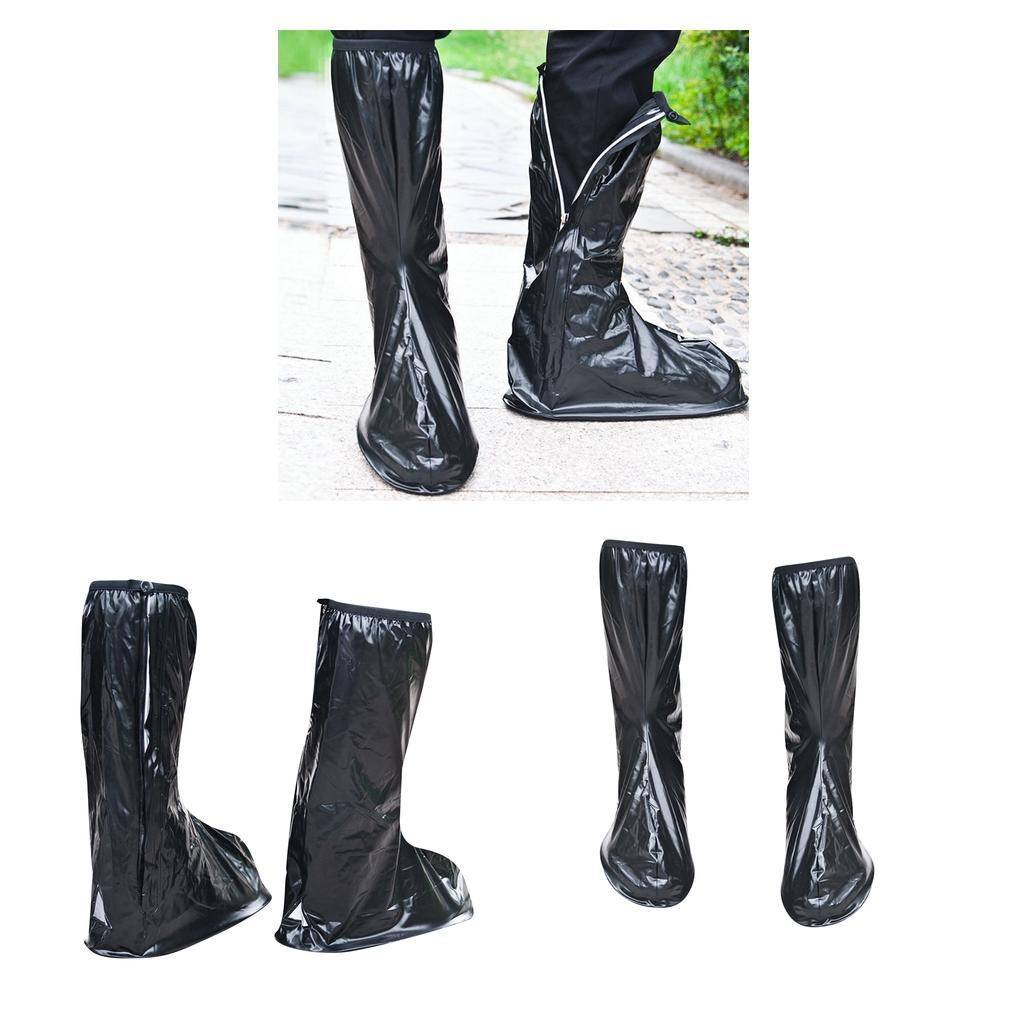 Black Waterproof PVC Rain Boots Shoes Cover with Reflective Strip M 38-39