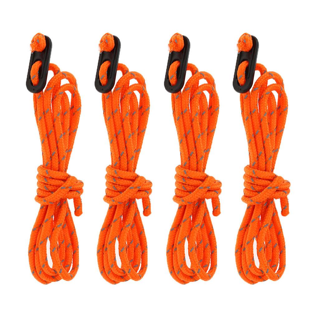 3x4pcs Camping Tent Guyline Reflective Nylon Rope & Adjusters 4pcsx2m Orange A