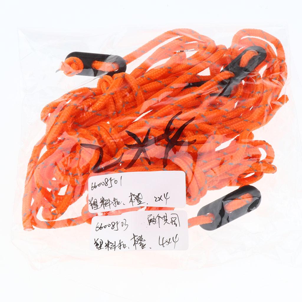 4x4pcs Camping Tent Guyline Reflective Nylon Rope & Adjusters 4pcsx2m Orange A