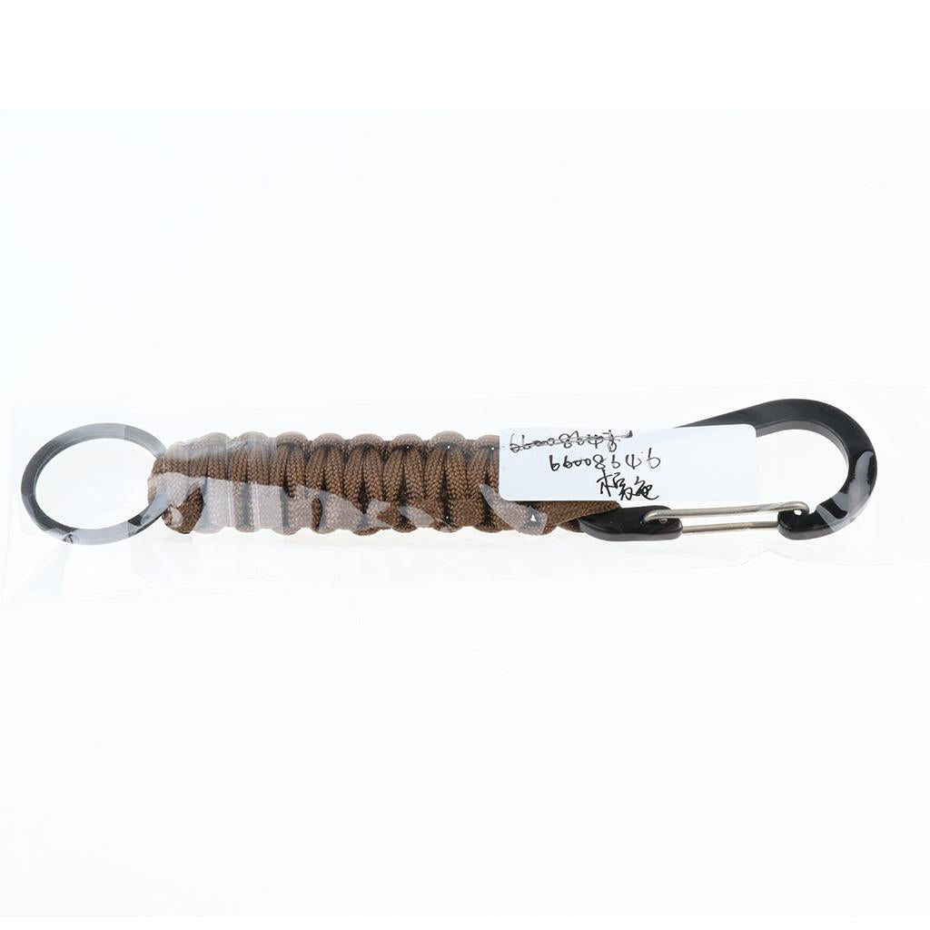 Outdoor Camping Hiking Molle 7 Strand Paracord Keychain Carabiner Brown