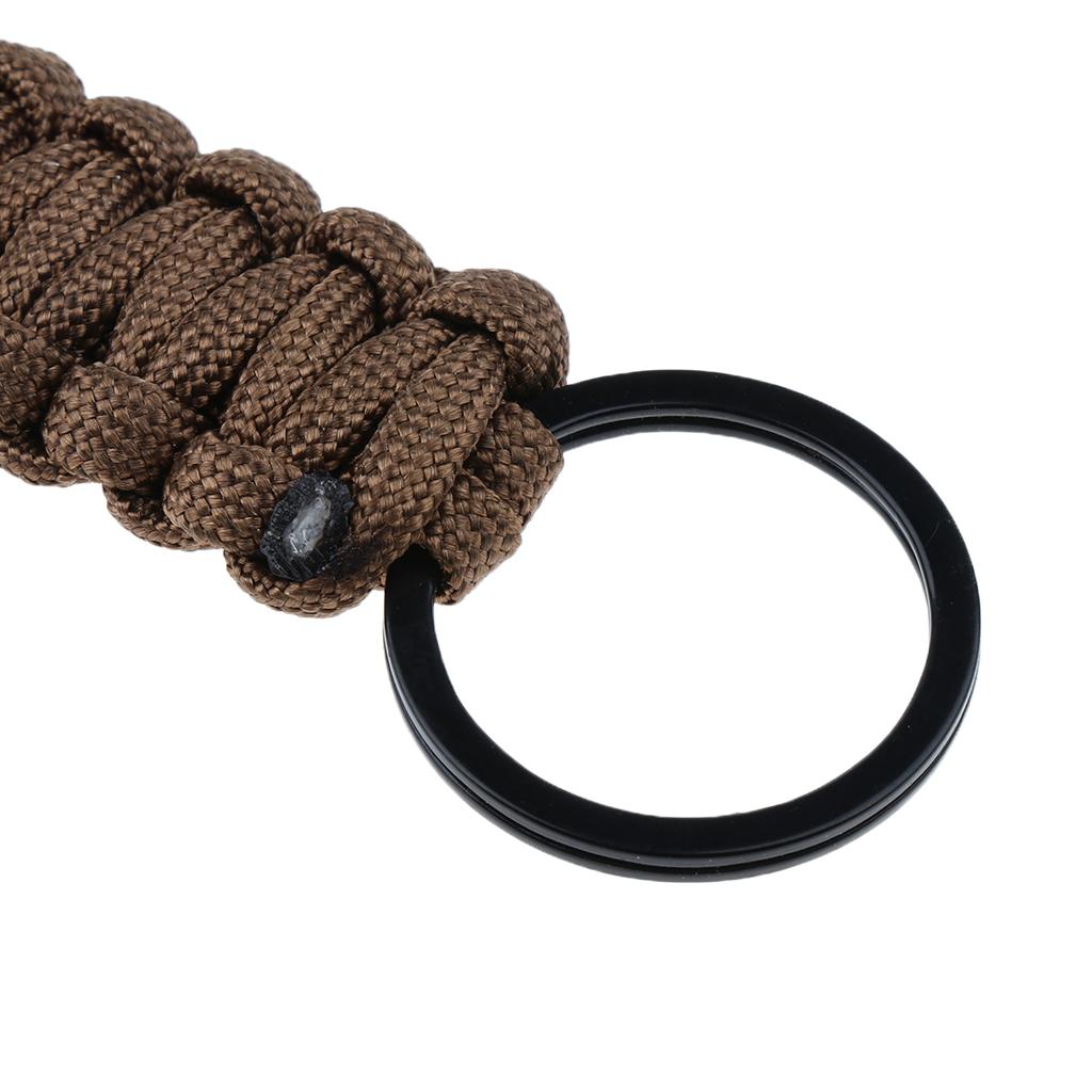 Outdoor Camping Hiking Molle 7 Strand Paracord Keychain Carabiner Brown