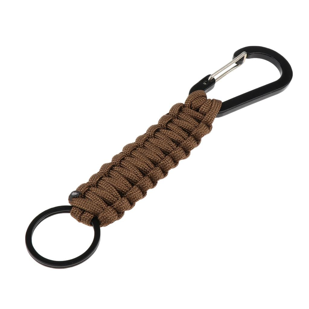 Outdoor Camping Hiking Molle 7 Strand Paracord Keychain Carabiner Brown