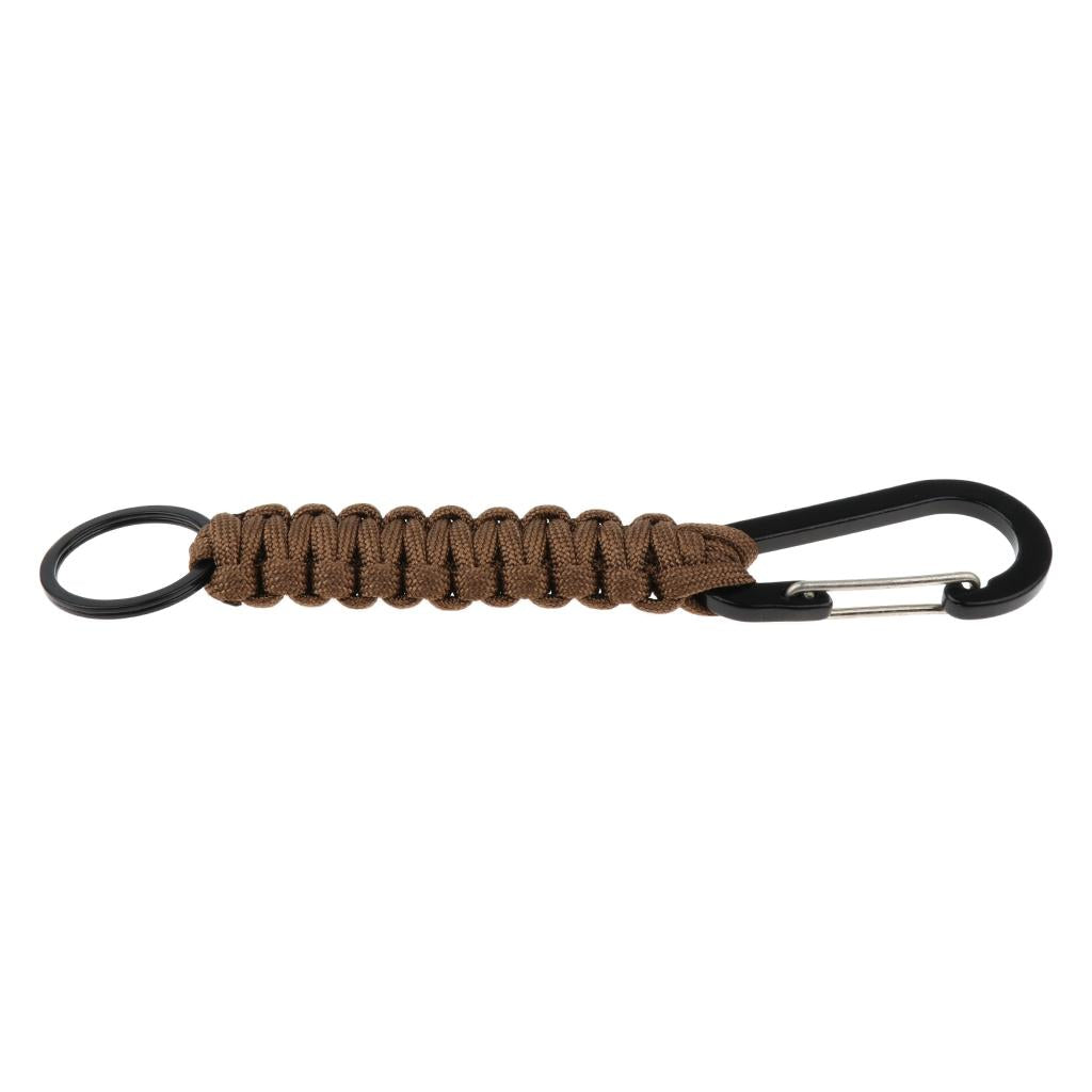 Outdoor Camping Hiking Molle 7 Strand Paracord Keychain Carabiner Brown