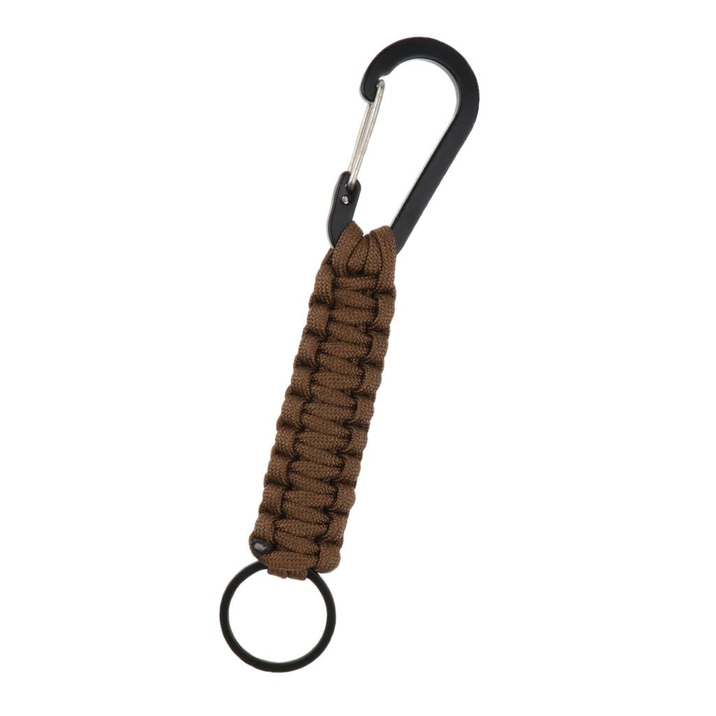 Outdoor Camping Hiking Molle 7 Strand Paracord Keychain Carabiner Brown