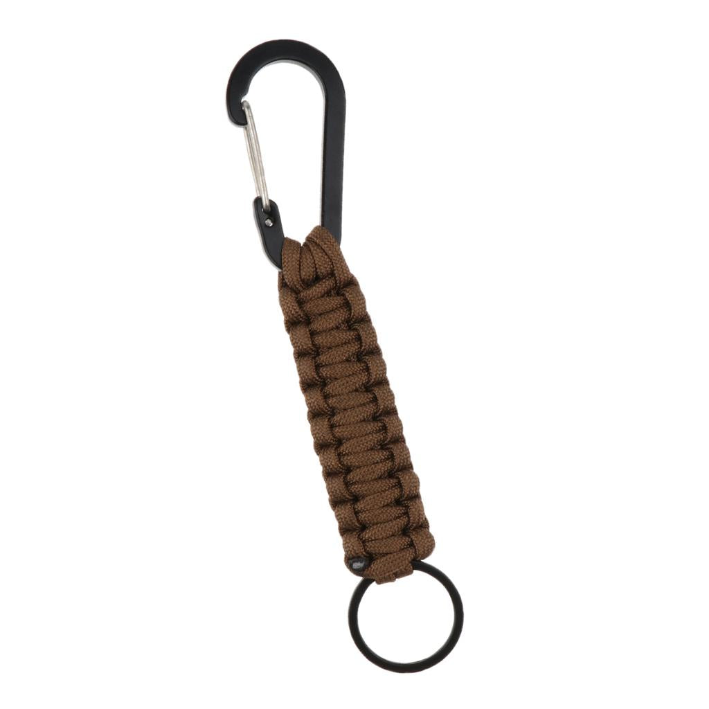 Outdoor Camping Hiking Molle 7 Strand Paracord Keychain Carabiner Brown