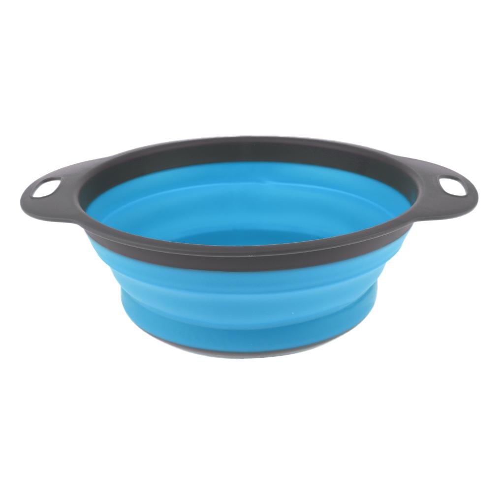 Camping Hiking Collapsible Colander Kitchen Folding Strainer Basket S Blue
