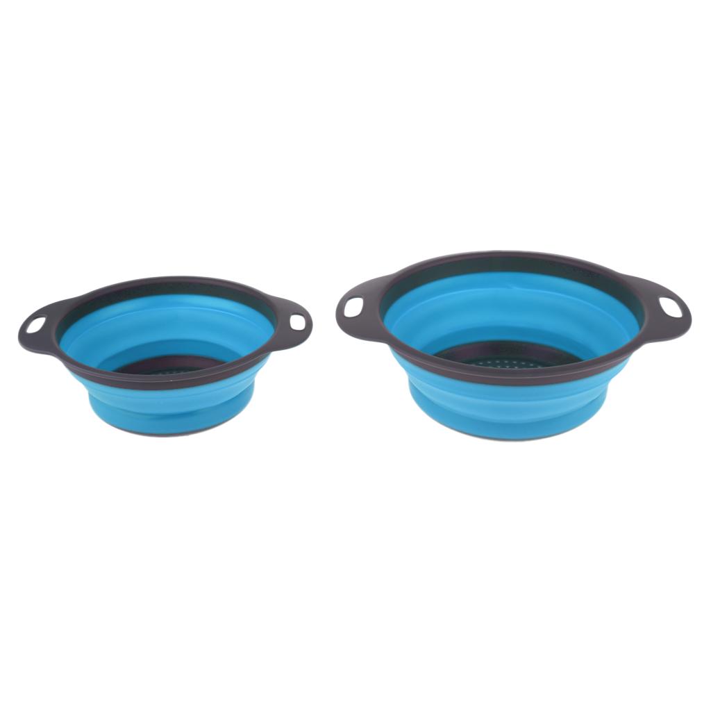 Camping Hiking Collapsible Colander Kitchen Folding Strainer Basket L Blue