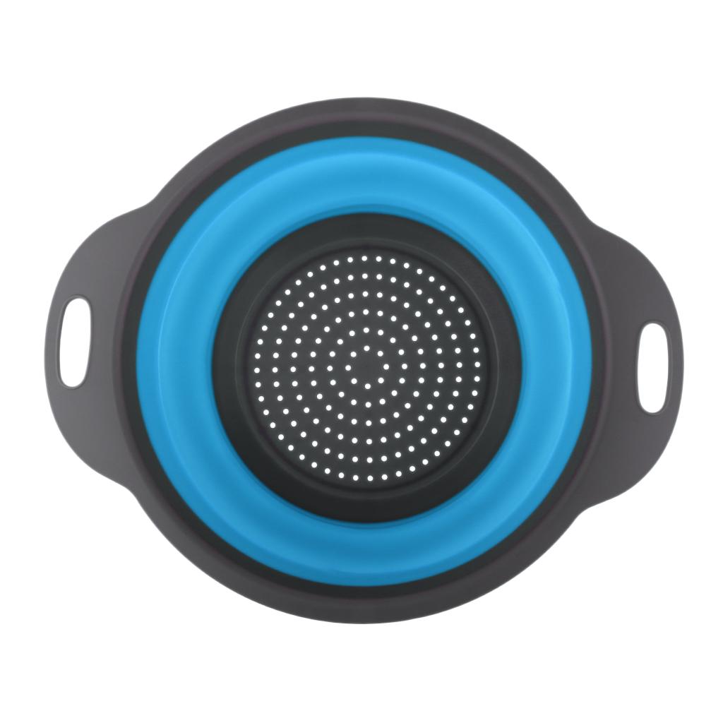 Camping Hiking Collapsible Colander Kitchen Folding Strainer Basket L Blue