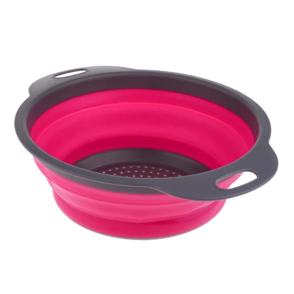 Camping Hiking Collapsible Colander Kitchen Folding Strainer Basket L Rose