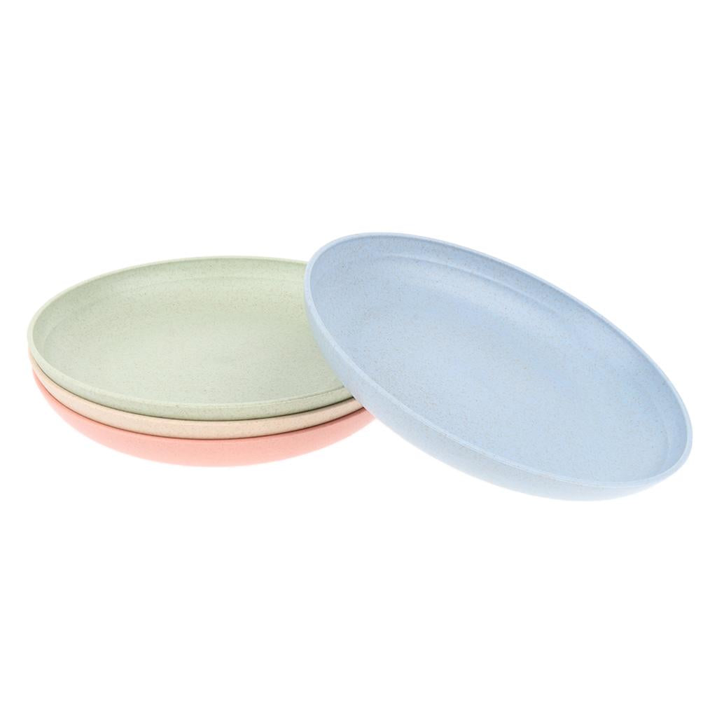 4pcs 20cm Wheat Straw Plates Dishes Set Food Salad Container Outdoor Camping