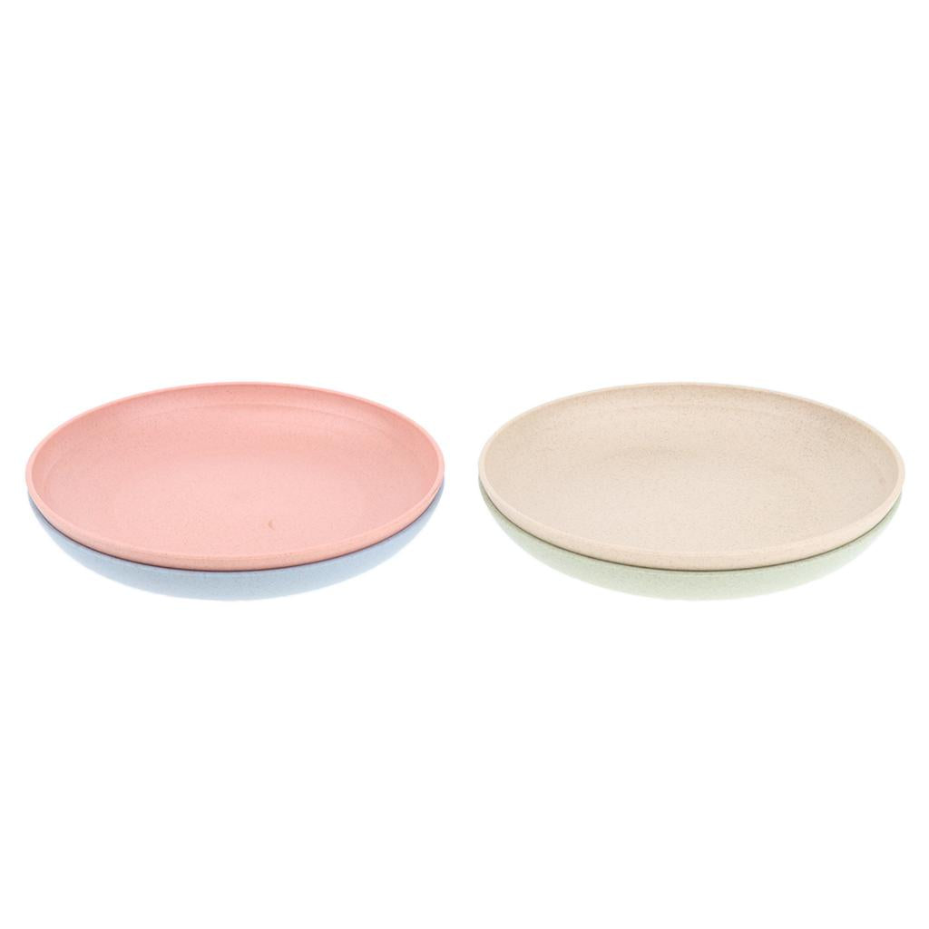 4pcs 20cm Wheat Straw Plates Dishes Set Food Salad Container Outdoor Camping
