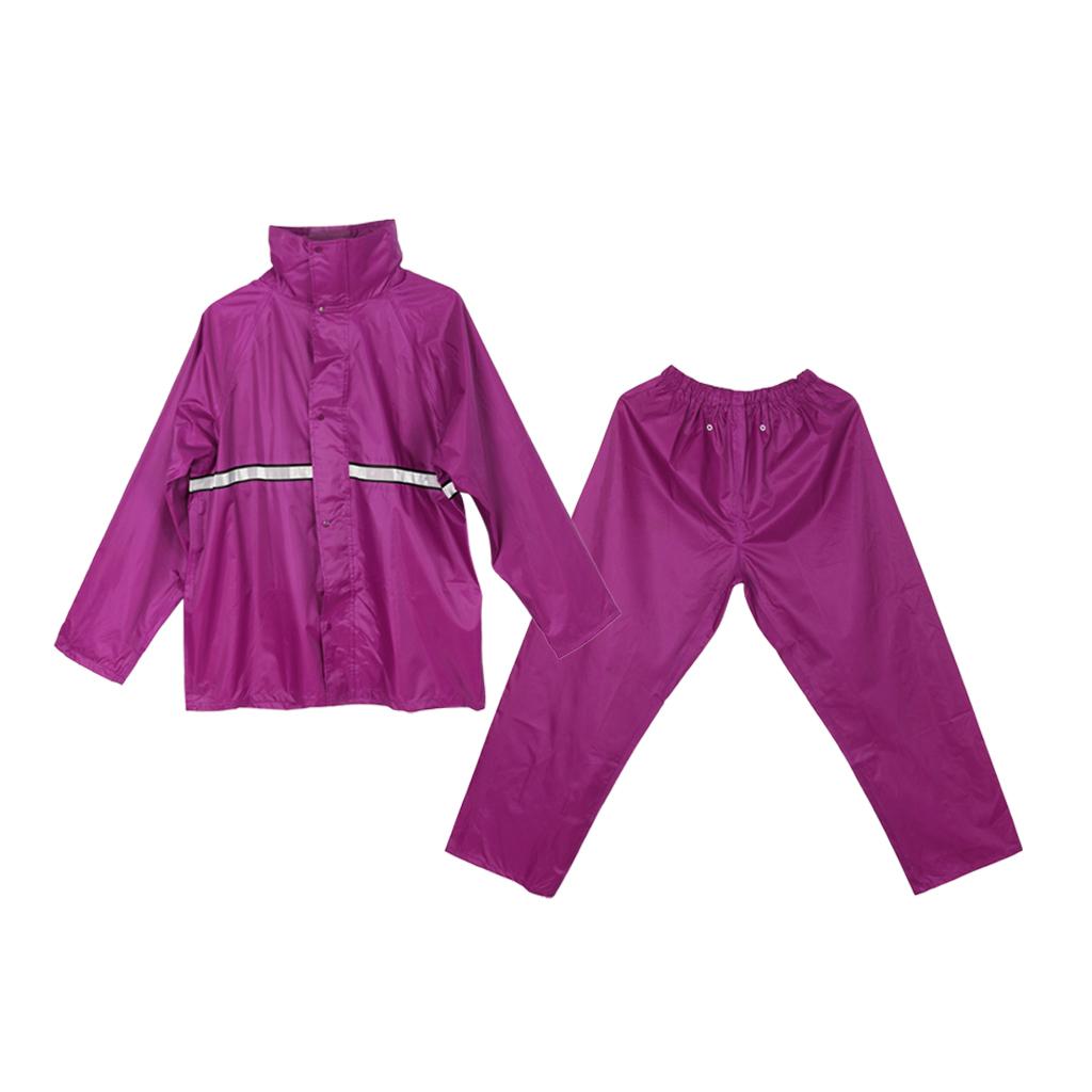 Waterproof Hooded Rainsuit Jacket Trousers Set w/ Reflector XXL Claret