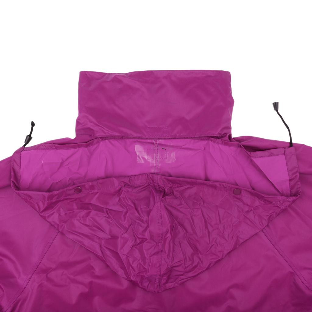 Waterproof Hooded Rainsuit Jacket Trousers Set w/ Reflector XXL Claret