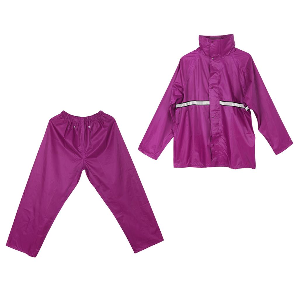 Waterproof Hooded Rainsuit Jacket Trousers Set w/ Reflector XXL Claret