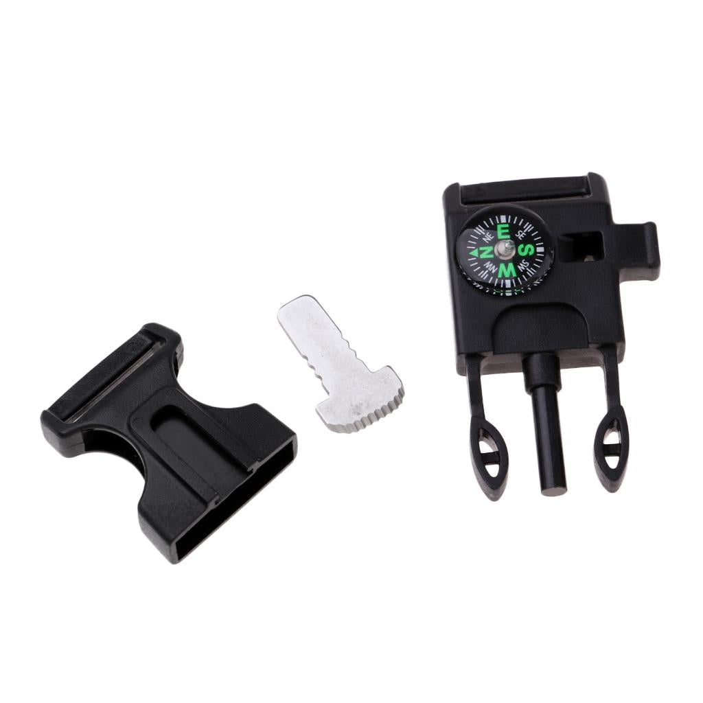2xPlastic Side Release Buckle Emergency Whistle Compass Outdoors Light Black