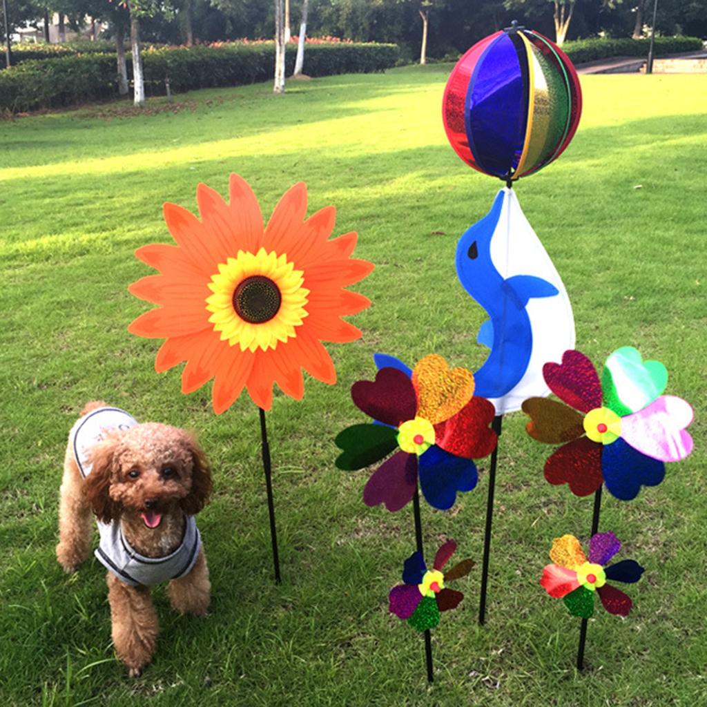 Camping Sun Flower Windmill Spinner Garden Park Decoration Ornament Blue