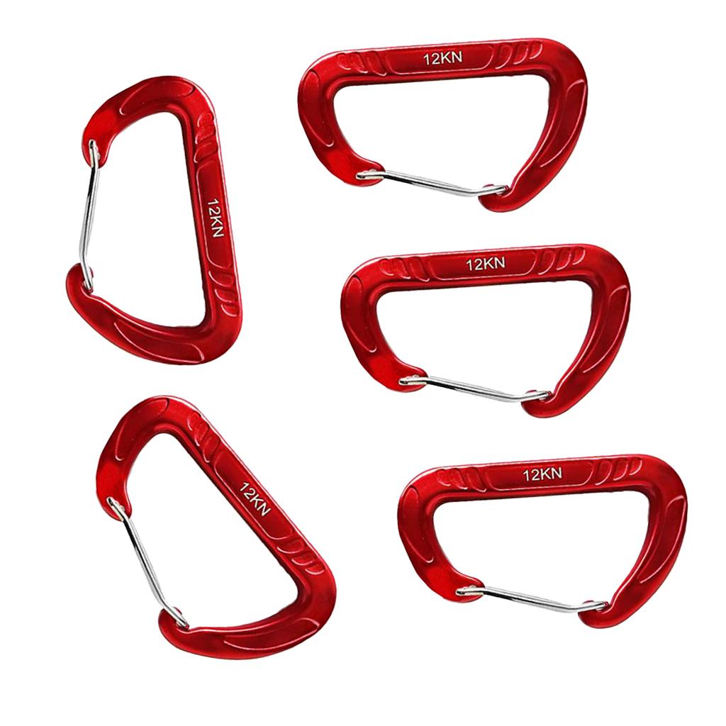 5 Pieces 12KN Wiregate Climbing Carabiner Clip Keychain Hammock Hook red